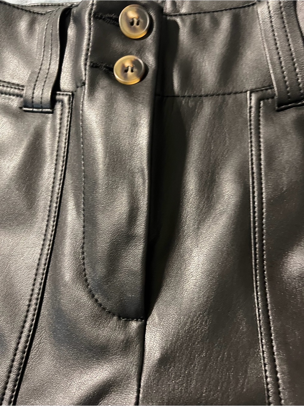Anthropologie Black Faux Leather Button-Front High-Waist Skirt